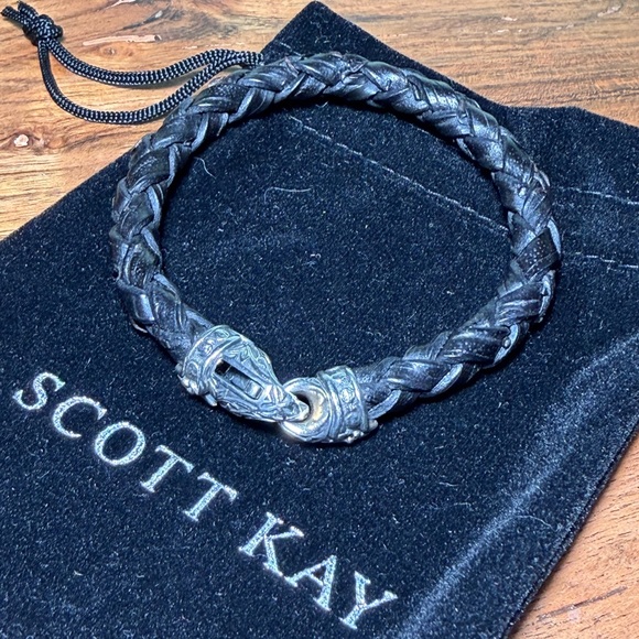 SCOTT KAY Equestrian Classic Woven Leather Bracelet with S.S .925. SIZE 8.5in - Picture 8 of 10